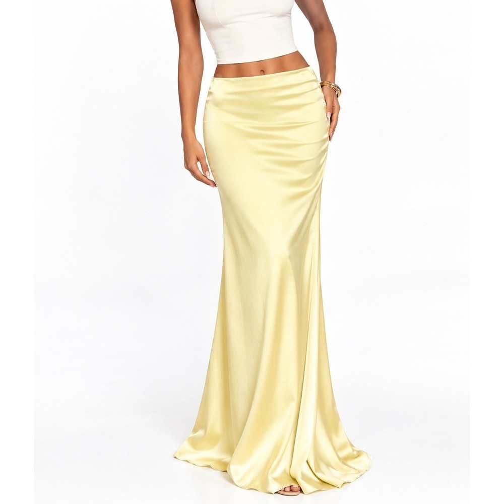 PrettyLittleThing Satin Floaty Maxi Skirt Lemon Yellow US 2 NWT